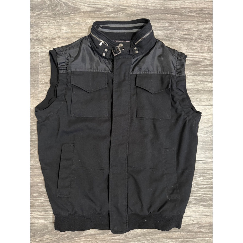 Foreign Exchange Mens‎ Black Utility Vest L Buckle Neck Camo Lining